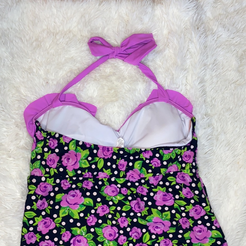OP Purple Rose Black White Polka Dot One Piece Bathing Suit Size XXL - Picture 7 of 10